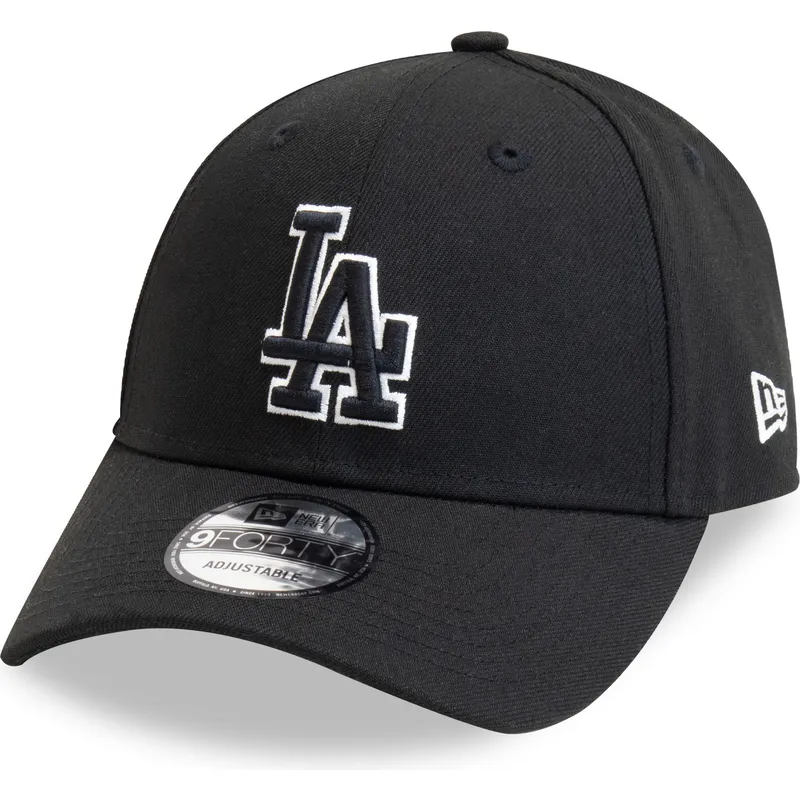 schwarze-verstellbare-9forty-kappe-mit-gebogenem-schirm-pop-outline-los-angeles-dodgers-mlb-von-new-era