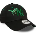 schwarze-gebogene-verstellbare-kappe-mit-grunem-logo-fur-kinder-9forty-graphic-dinosaurier-der-new-york-yankees-mlb-von-new-era