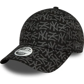 Schwarze gebogene verstellbare Damenkappe 9FORTY Monogram der New York Yankees MLB von New Era