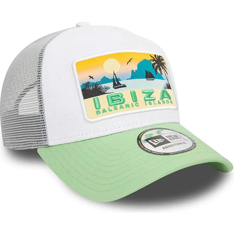 weisse-und-grune-a-frame-summer-trucker-kappe-ibiza-stadte-und-strande-von-new-era