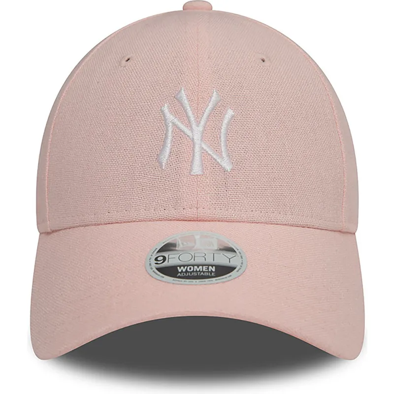 gebogene-rosa-verstellbare-damenkappe-9forty-linen-der-new-york-yankees-mlb-von-new-era