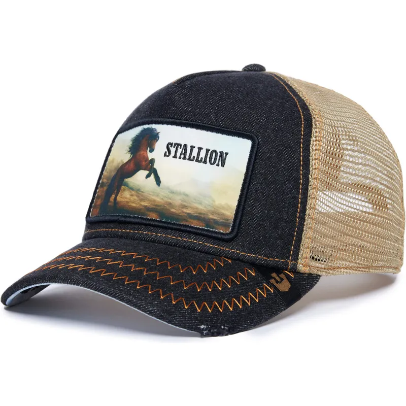 trucker-cap-schwarz-und-beige-pferd-stallion-model-no-5741110n-rodeo-the-farm-von-goorin-bros