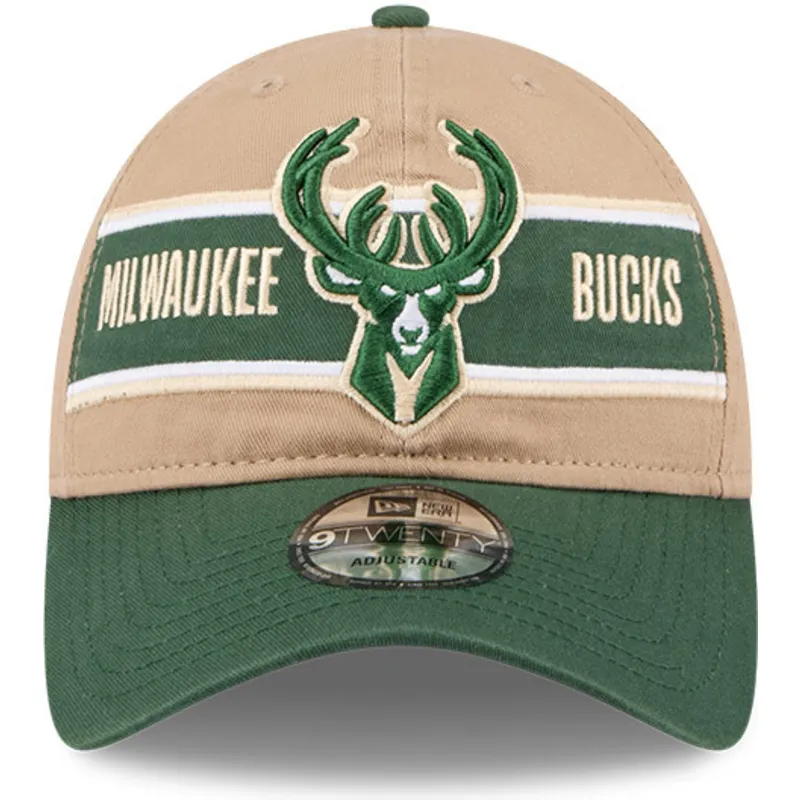 braune-und-grune-verstellbare-curved-cap-9twenty-draft-2024-der-milwaukee-bucks-nba-von-new-era
