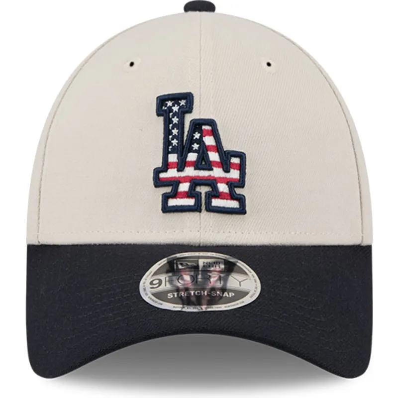 beige-und-marineblaue-snapback-kappe-9forty-stretch-snap-4th-of-july-der-los-angeles-dodgers-mlb-von-new-era