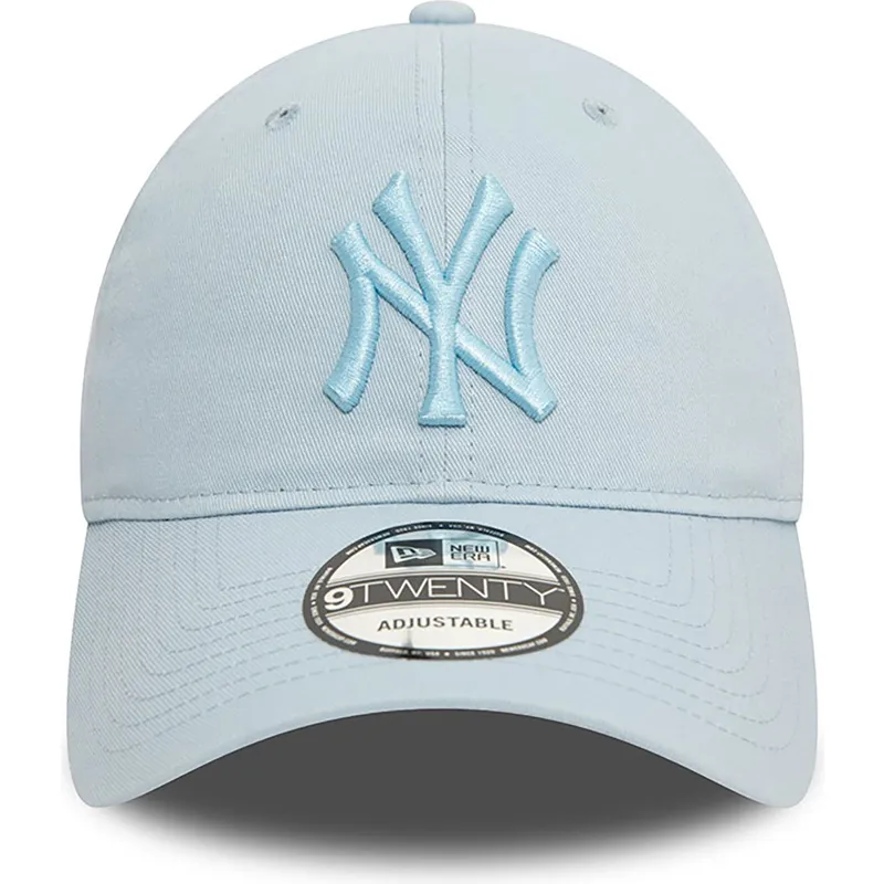 verstellbare-hellblaue-kappe-mit-gebogenem-schirm-und-blauem-logo-9twenty-league-essential-der-new-york-yankees-mlb-von-new-era