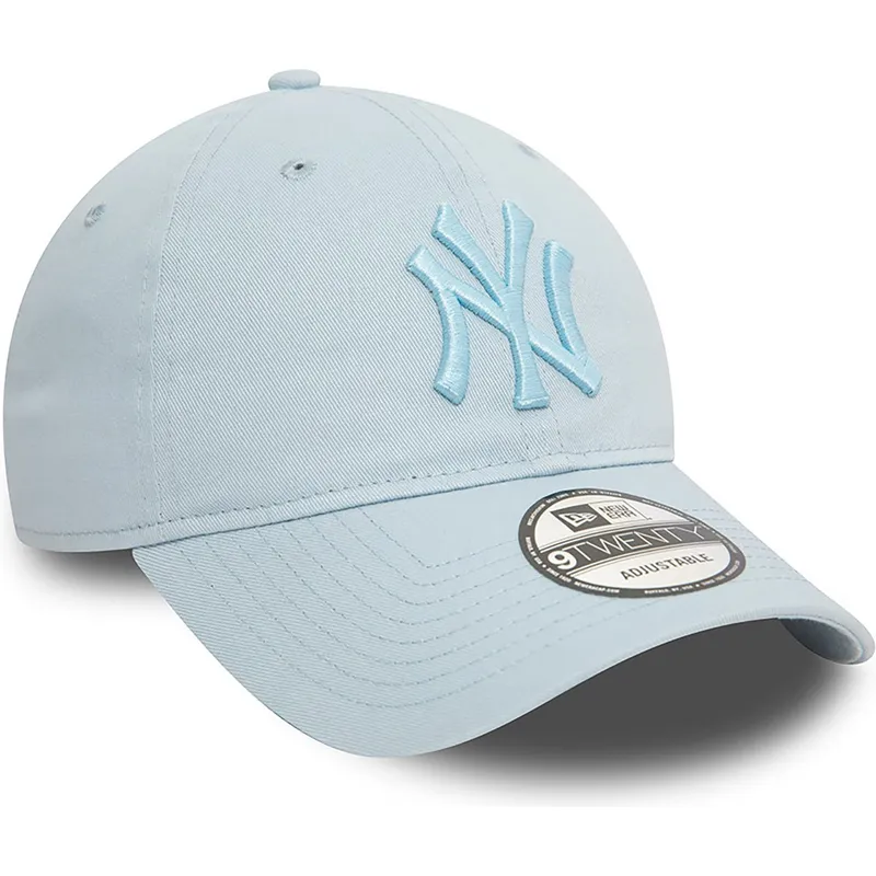 verstellbare-hellblaue-kappe-mit-gebogenem-schirm-und-blauem-logo-9twenty-league-essential-der-new-york-yankees-mlb-von-new-era
