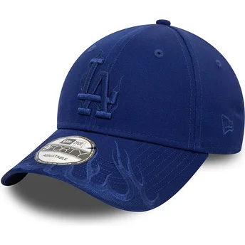 New Era Curved Brim Blue Logo 9FORTY Flame Los Angeles Dodgers MLB Blue Adjustable Cap