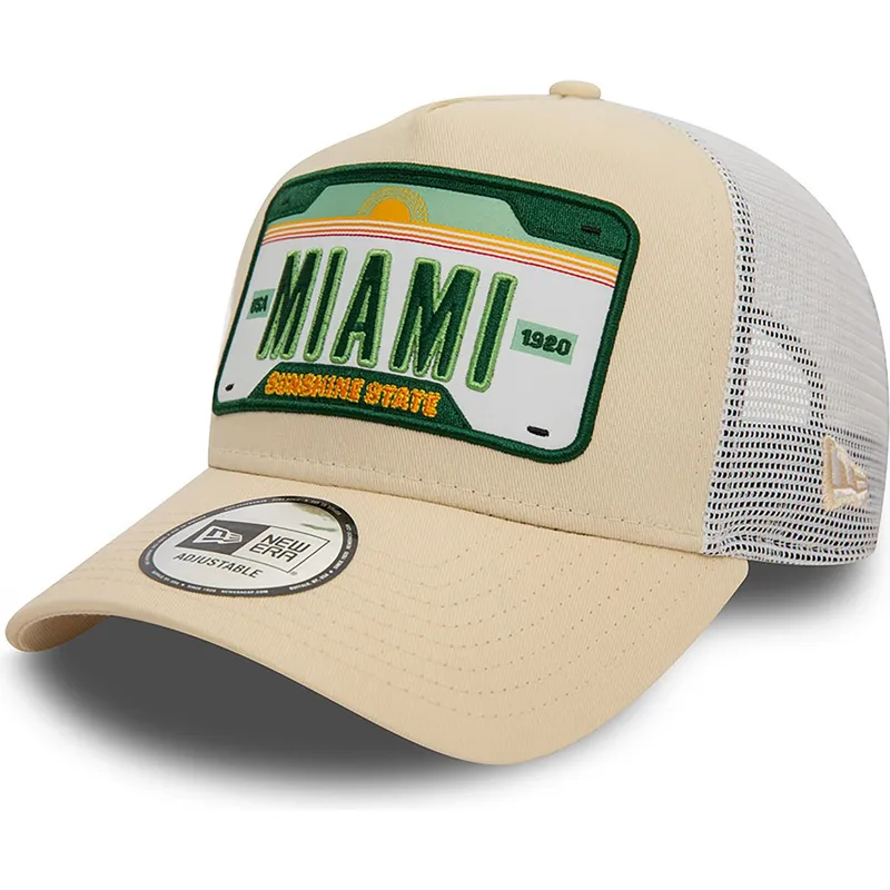 siltovka-zaoblena-bezova-snapback-a-frame-license-plate-miami-ciudades-y-playas-new-era