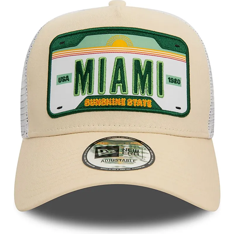 siltovka-zaoblena-bezova-snapback-a-frame-license-plate-miami-ciudades-y-playas-new-era
