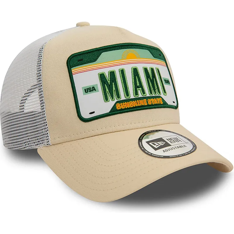 siltovka-zaoblena-bezova-snapback-a-frame-license-plate-miami-ciudades-y-playas-new-era