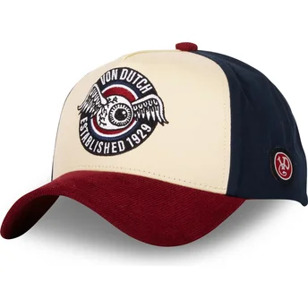 Gorra curva beige, azul y roja snapback VINT02 de Von Dutch