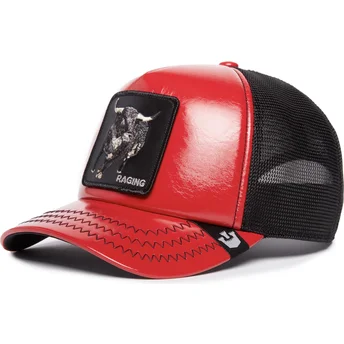 goorin-bros-bull-raging-pamplona-puff-patent-the-farm-red-and-black-trucker-hat