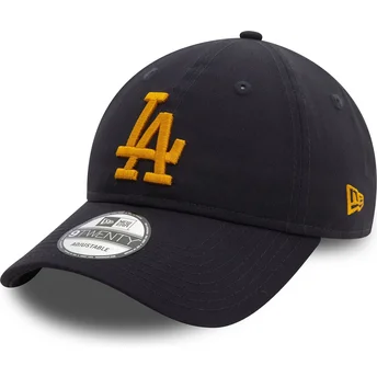 New Era Curved Brim Yellow Logo 9TWENTY League Essential Los Angeles Dodgers MLB Navy Blue Adjustable Cap