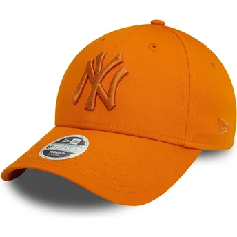 New Era Curved Brim Women Orange Logo 9FORTY League Essential New York Yankees MLB Orange Adjustable Cap