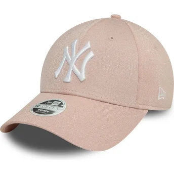 9FORTY New York Yankees MLB New Era verstellbare rosa Glitzer-Damenkappe mit gebogenem Schirm