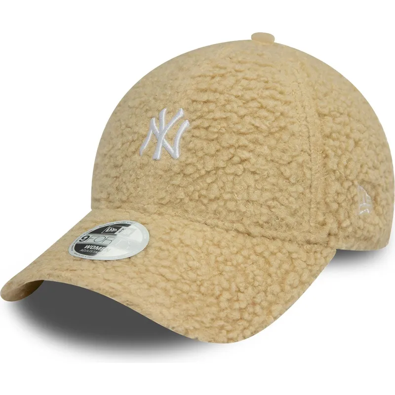 beige-verstellbare-curved-cap-fur-damen-9forty-borg-der-new-york-yankees-mlb-von-new-era