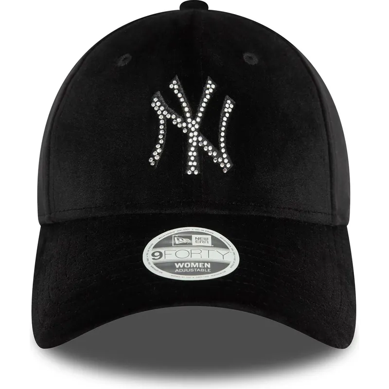 schwarze-gebogene-verstellbare-damenkappe-9forty-velour-diamante-der-new-york-yankees-mlb-von-new-era