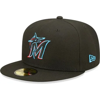 Šiltovka rovná čierna upravená 59FIFTY AC Perf Miami Marlins MLB New Era