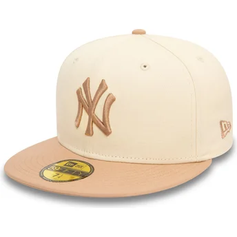 New Era Flat Brim 59FIFTY Side Patch New York Yankees MLB Beige and Brown Fitted Cap