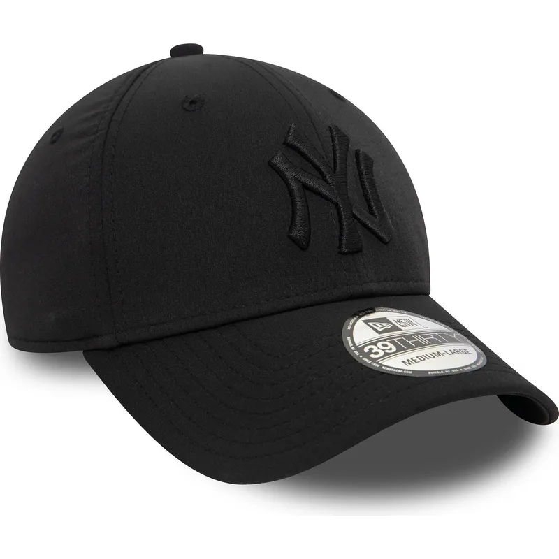 new-era-new-york-yankees-mlb-39thirty-stretch-nylon-schwarze-angepasste-kappe-mit-schwarzem-logo
