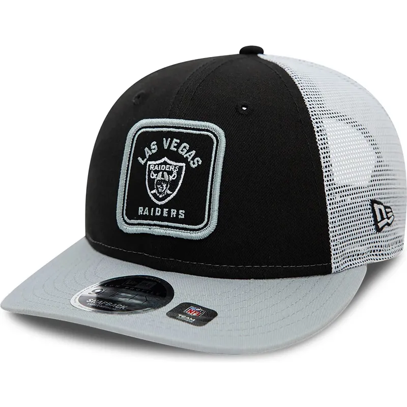 schwarze-und-graue-9fifty-low-profile-patch-trucker-kappe-der-las-vegas-raiders-nfl-von-new-era