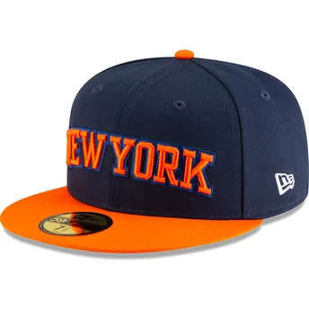 Marineblaue und orangefarbene anliegende Flat Cap 59FIFTY Statement der New York Knicks NBA von New Era