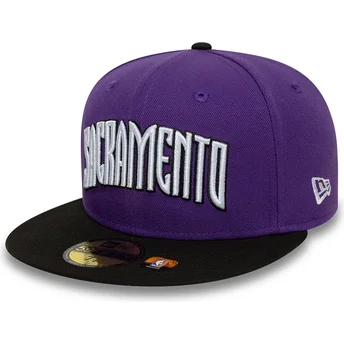 Flache violett-schwarze anliegende 59FIFTY Classic Kappe von Sacramento Kings NBA von New Era