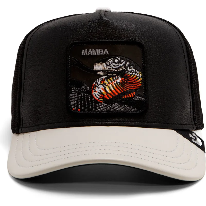trucker-cap-schwarz-und-grau-schlange-mamba-shleather-snake-the-farm-von-goorin-bros