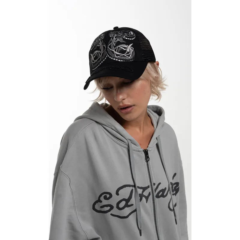 siltovka-zaoblena-cierna-snapback-duo-black-snake-ed-hardy