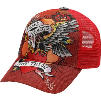 Šiltovka zaoblená červená snapback Brave Hearts Ed Hardy
