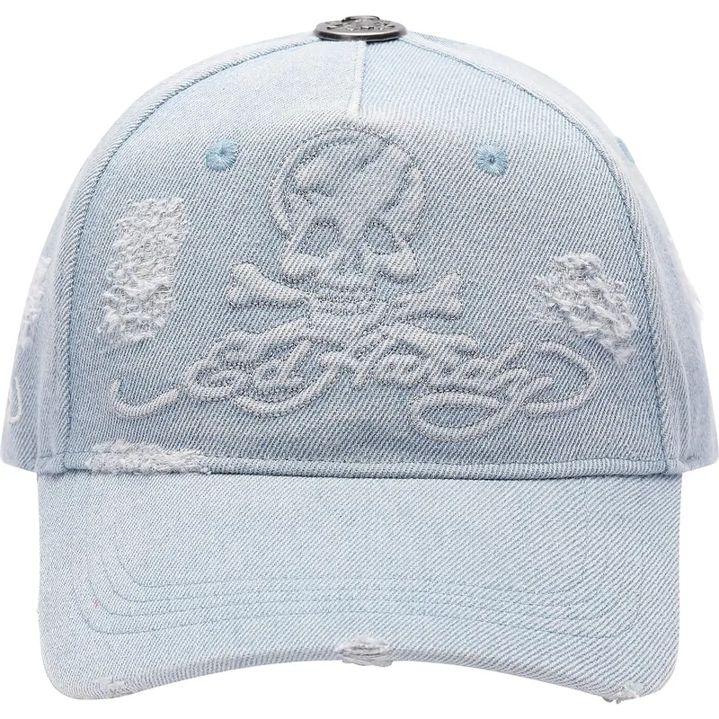 siltovka-zaoblena-modra-nastavitelny-denim-embossed-skull-ed-hardy