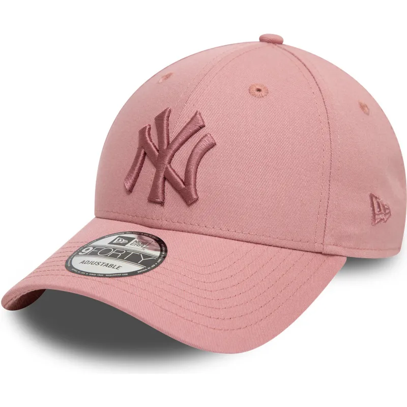 rosa-verstellbare-curved-cap-mit-rosa-logo-9forty-league-essential-der-new-york-yankees-mlb-von-new-era