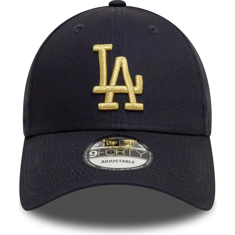 verstellbare-dunkelblaue-curved-cap-mit-goldenem-logo-9forty-metallic-los-angeles-dodgers-mlb-von-new-era