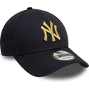 new-era-new-york-yankees-mlb-9forty-metallic-verstellbare-dunkelblaue-kappe-mit-gebogenem-schirm-und-goldenem-logo