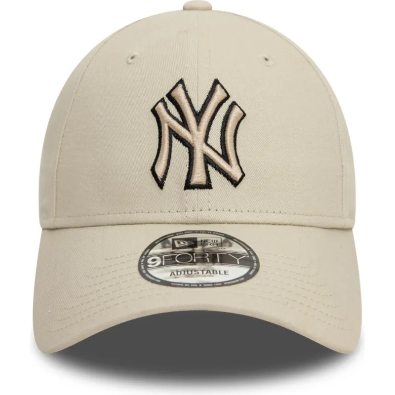 beige-verstellbare-curved-cap-mit-schwarzem-logo-9forty-team-outline-der-new-york-yankees-mlb-von-new-era