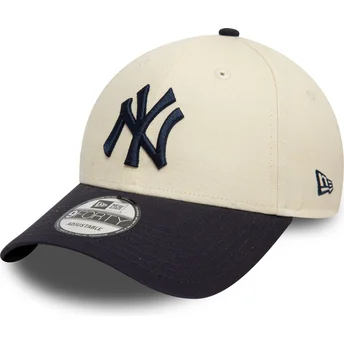 New Era Curved Brim 9FORTY Colour Block New York Yankees MLB Beige and Navy Blue Adjustable Cap