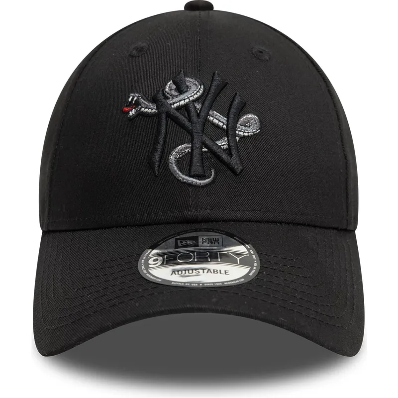 schwarze-verstellbare-curved-cap-mit-schwarzem-logo-9forty-icon-der-new-york-yankees-mlb-snake-von-new-era