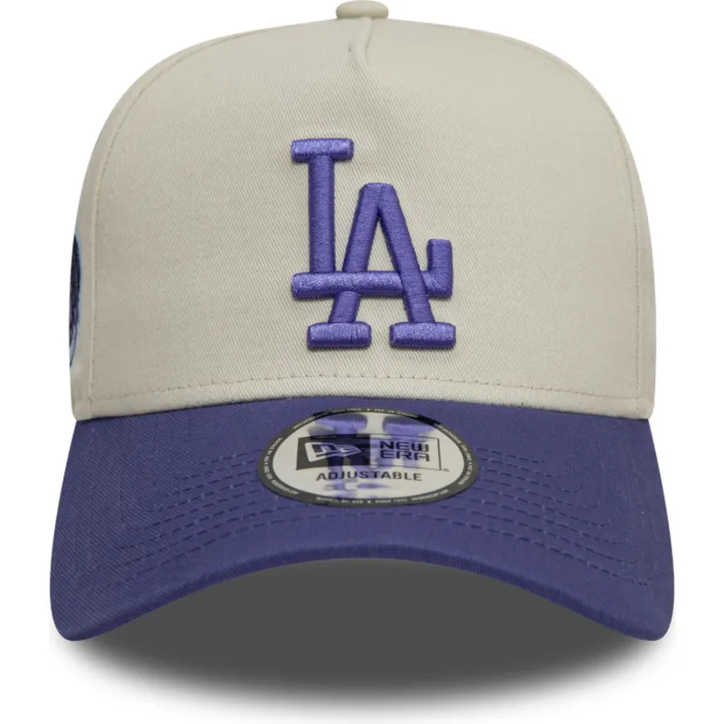 beige-und-violette-gebogene-snapback-kappe-mit-violettem-logo-9forty-a-frame-world-series-patch-der-los-angeles-dodgers-mlb-von-