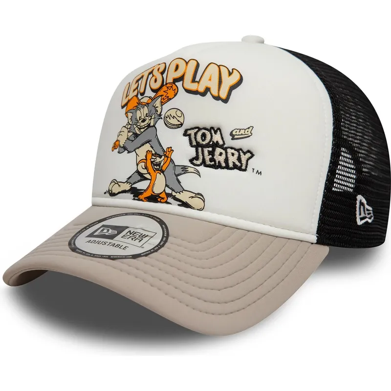 9forty-a-frame-trucker-cap-in-weiss-beige-und-schwarz-von-tom-und-jerry-looney-tunes-von-new-era