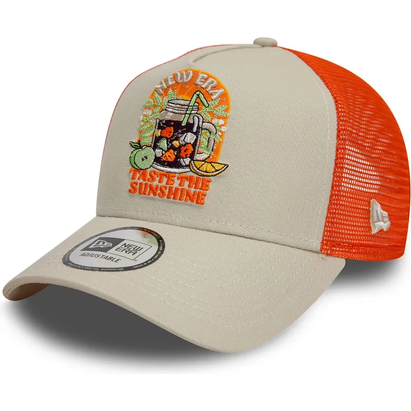 beige-orangefarbene-9forty-a-frame-summer-patch-trucker-cap-taste-the-sunshine-von-new-era