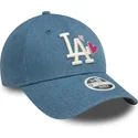 verstellbare-blaue-damen-cap-9forty-denim-icon-heart-der-los-angeles-dodgers-mlb-von-new-era