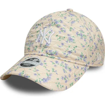 New Era Curved Brim Women 9TWENTY Floral Quilt New York Yankees MLB Beige Adjustable Cap