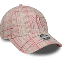 new-era-9forty-new-york-yankees-mlb-damen-verstellbare-rosa-tweed-kappe-mit-gebogenem-schirm-und-rosa-logo