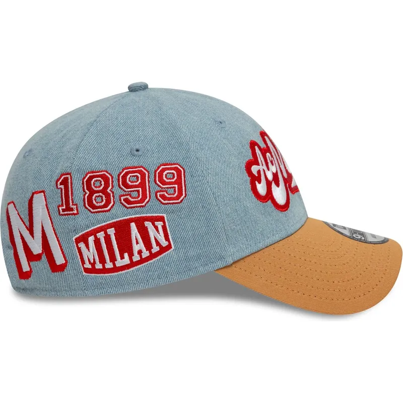 blaue-und-braune-verstellbare-curved-cap-9forty-denim-von-ac-milan-serie-a-von-new-era