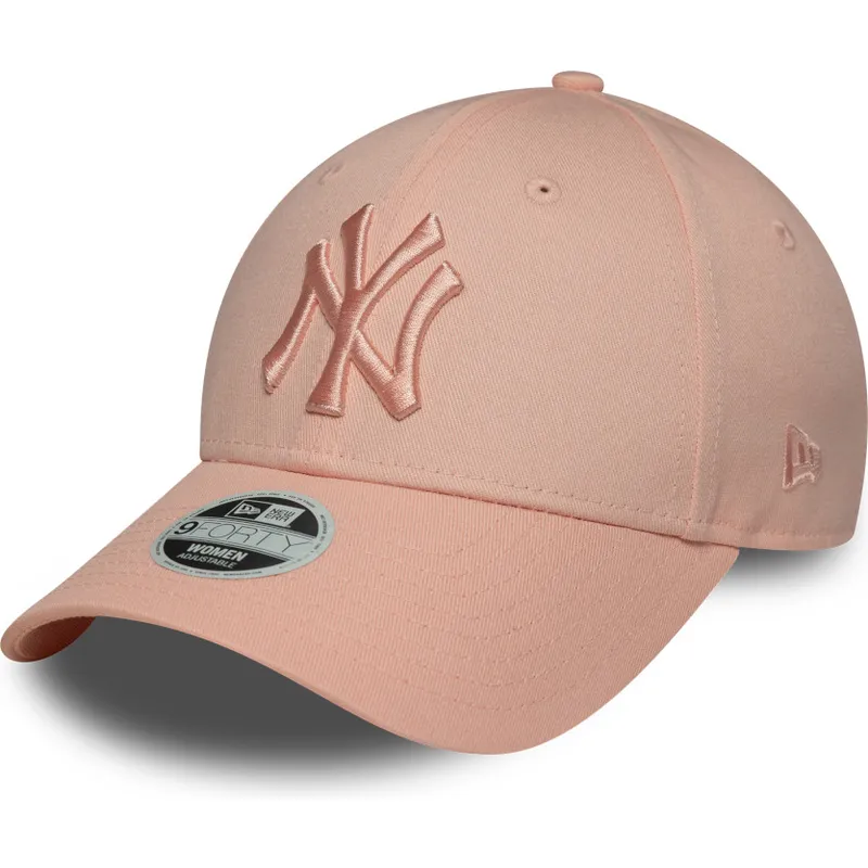 rosa-verstellbare-curved-cap-fur-damen-mit-rosa-logo-9forty-league-essential-der-new-york-yankees-mlb-von-new-era