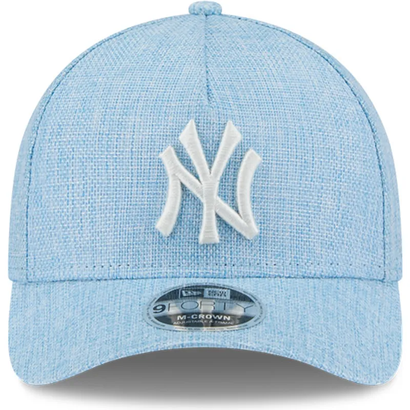 hellblaue-gebogene-snapback-kappe-9forty-m-crown-a-frame-cotton-weave-der-new-york-yankees-mlb-von-new-era