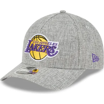 Graue Snapback-Kappe mit gebogenem Schirm 9FORTY M-Crown A Frame Cotton Weave der Los Angeles Lakers NBA von New Era