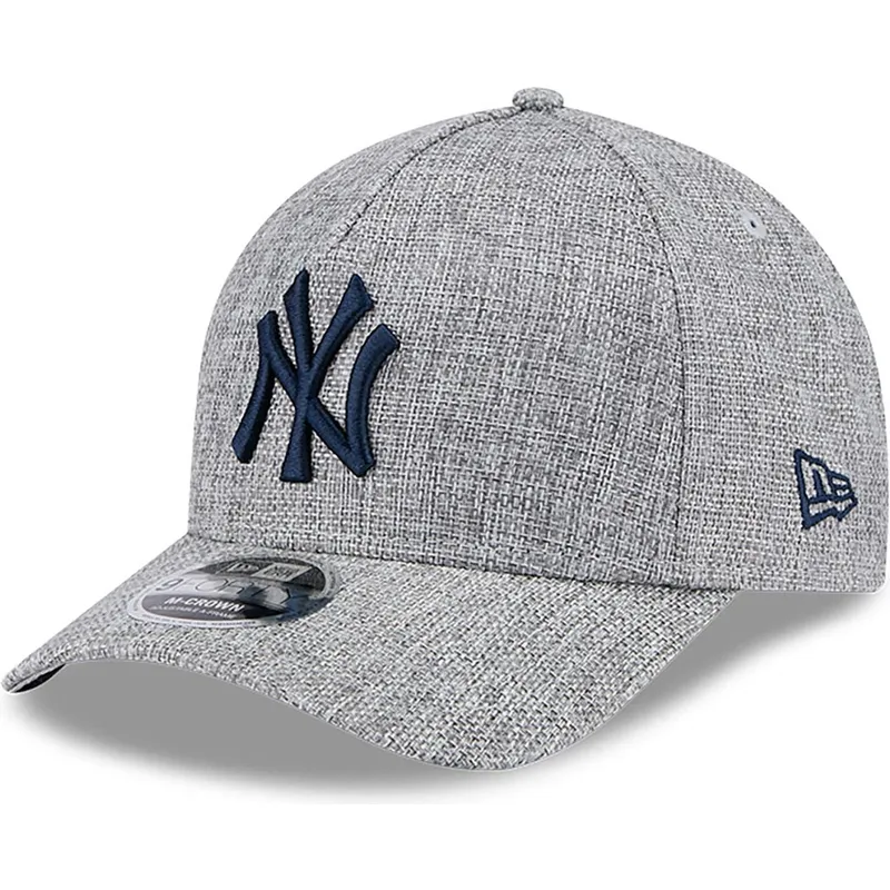 graue-gebogene-snapback-kappe-mit-marineblauem-logo-9forty-m-crown-a-frame-cotton-weave-der-new-york-yankees-mlb-von-new-era