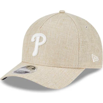 New Era Curved Brim 9FORTY M-Crown A Frame Cotton Weave Philadelphia Phillies MLB Beige Snapback Cap