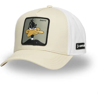 Capslab Looney Tunes Daffy Duck LOO11 DAF2 Snapback Beige und Weiße Kappe mit gebogenem Schirm